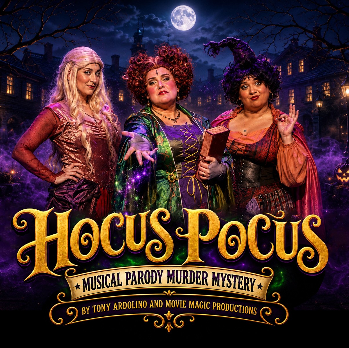 Hocus Pocus three witches in colorful attire